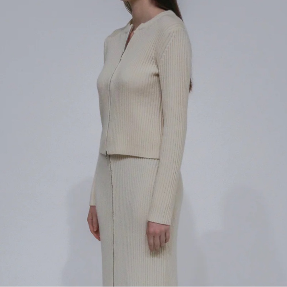 ROSETTA GETTY ZIP UP CARDIGAN WOOL CASHMERE BLEND IN CREAM SIZE S